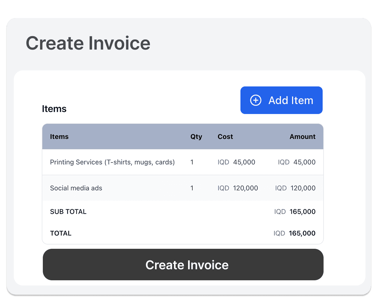 إنشاء فاتورة احترافية على Tahseel IQ