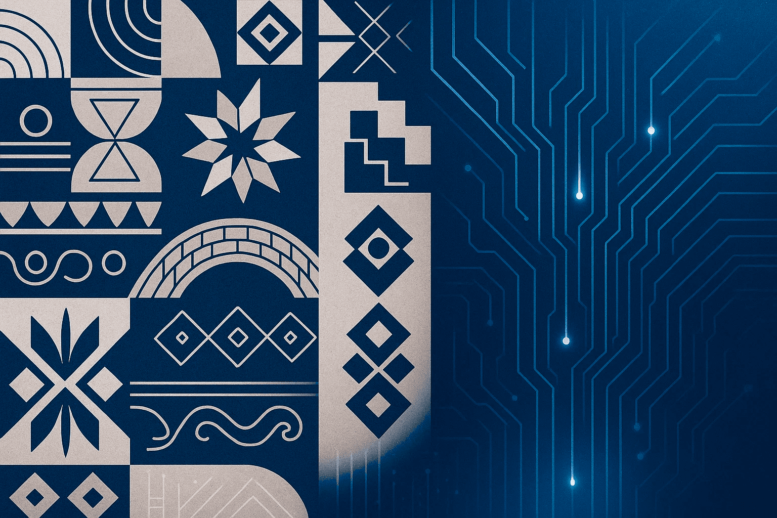 صورة تجريدية تمثل الجسر بين التجارة التقليدية والرقمية في العراق